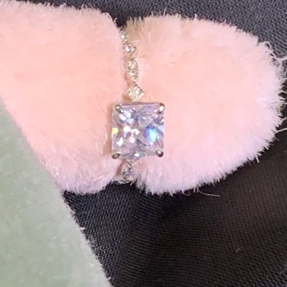 Silver Tone Square Clear Stone Ring with Smaller Stones Size 7 3/4 - Picture 7 of 11